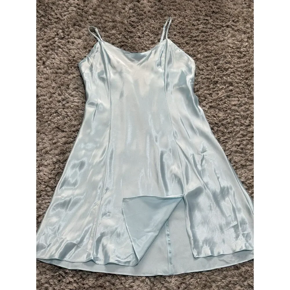 Y2K Secret Treasures Women’s Satin Slip Dress Nightgown Blue L Spaghetti Straps - Picture 3 of 13